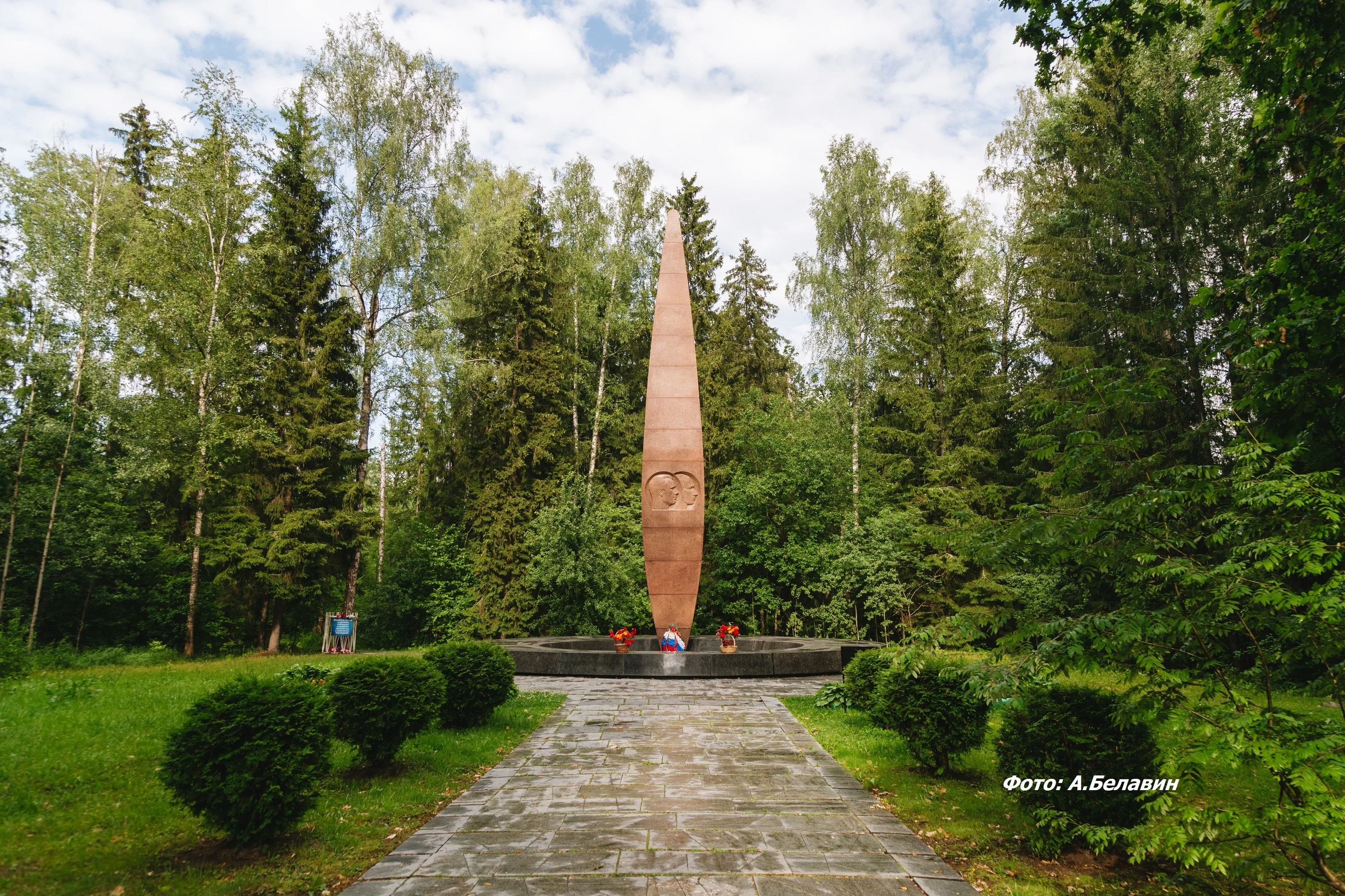 Memorial at the site of the deaths of cosmonaut Yuri Gagarin and Vladimir Seregin